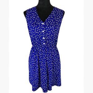 French Grey Cobalt and White Sleeveless Print V-Neck Dress  Size Small  NWOT